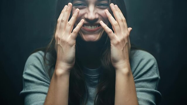 Distressed woman with hands over her face