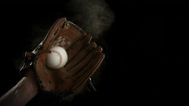 Ultra Slow Motion Baseball Catch. Ball Landing in Glove at 1000fps.