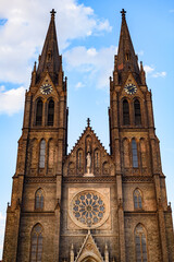 Fototapeta premium Basilica of St. Ludmila, neo-Gothic Catholic church at the Namesti Miru square in Vinohrady district of Prague, Czechia