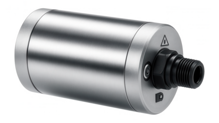 Compact piezoelectric pressure sensor with a cylindrical body for testing equipment in research laboratories.