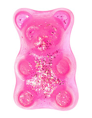 pink gummy bear with glitter isolated on transparent background, png