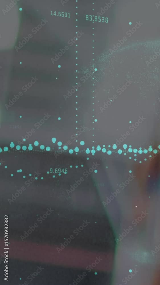 Poster animation of data processing over empty warehouse