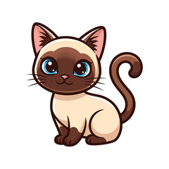 Obraz premium Cartoon Siamese Cat Sits, Illustrating Pet Feline on White Background, with playful, cute, and animal-themed illustration.