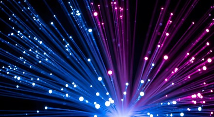 Futuristic Blue And Magenta Fiber Optic Cables Emitting Dynamic Light Signals For Data Transmission