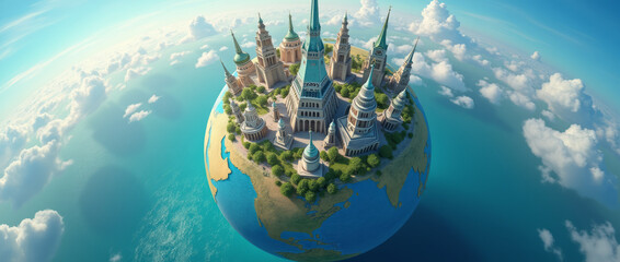 Aerial View of Iconic Landmarks with Panoramic Cityscape and Cultural Heritage
