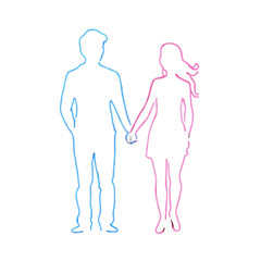 Neon Couple Silhouettes with Blue and Pink Lights – Neon couple silhouettes glowing in blue and pink lights, isolated on a black background.