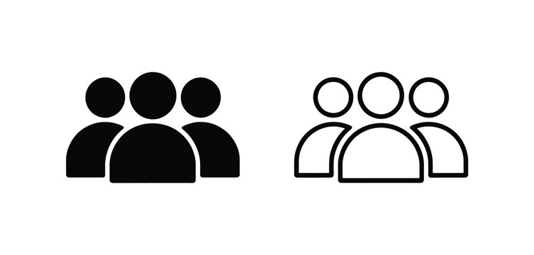 Two stylized group icons showing three people in solid black and outline versions
