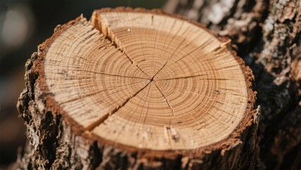 The cross - section of a tree stump clearly shows the annual ring patterns, presenting the traces of the tree's growth over the years and the beauty of nature.