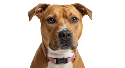 Dog Portrait with Collar on White Background Looking at Camera