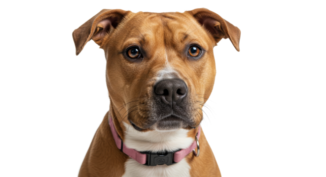 Dog Portrait with Collar on White Background Looking at Camera