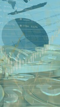 Animation of financial data processing over money on blue background