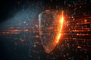 A glowing shield evokes safety and fierce protection over vulnerable data.