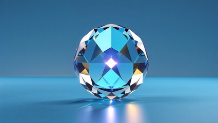 Resting faceted crystal sphere in studio reflecting light sources on glossy table, casting shadow