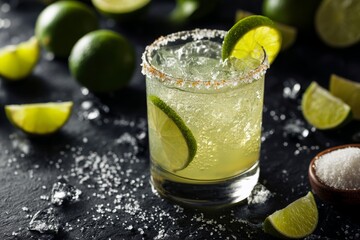 Fototapeta premium Margarita cocktail with lime and salt rim.