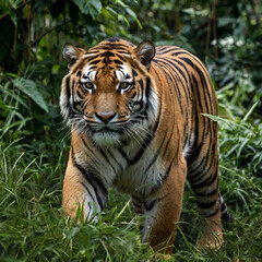 Powerful Predator in the Wild  Tiger Amid Greenery
