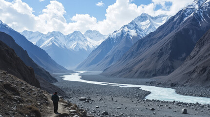 Karakoram Range Pakistan — Remote Snowy Peaks Towering Over Deep Gorges and Icy Rivers