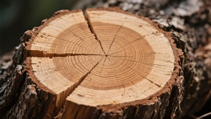 The cross - section of a tree stump clearly shows the annual ring patterns, presenting the traces of the tree's growth over the years and the beauty of nature.