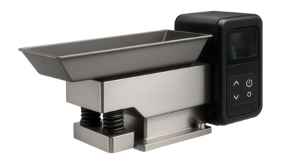 Multi-directional vibratory feeder with a variable frequency drive for customized feeding patterns in a plastic molding facility