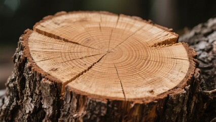 The cross - section of a tree stump clearly shows the annual ring patterns, presenting the traces of the tree's growth over the years and the beauty of nature.