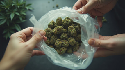 POV Shot of Hands Lifting and Gently Squeezing Medical Herb Bag