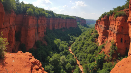 Tsingy Rouge Madagascar Bright Red Eroded Rock Formations in Tropical Forest Gorge