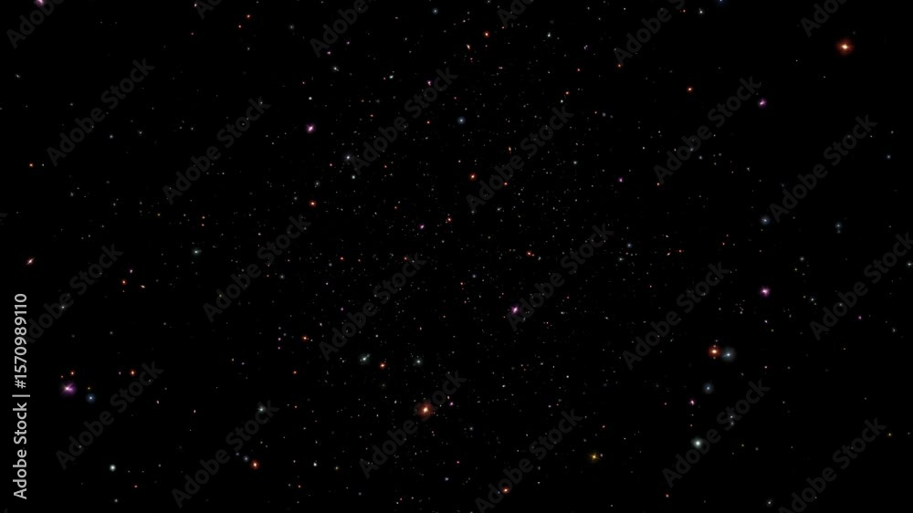 Wall mural abstract animation loop flow up glow stars dust particles on black background. 4k 3d seamless loopin