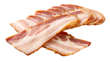Fresh bacon slices, delicious breakfast ingredient isolated PNG with Transparent Background