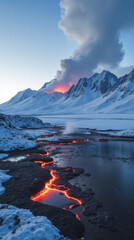Kamchatka Peninsula Russia — Volcanoes Rising Over Icy Tundra with Lava Fields and Geysers