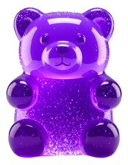 purple gummy bear with glitter isolated on transparent background, png
