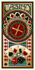Casino vip banner with  rouletteand poker cards, vector illustration