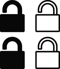 Open and Closed Padlock Icons: Black and White Minimalist Security Symbols