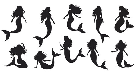 Fototapeta premium vector silhouettes of mermaid