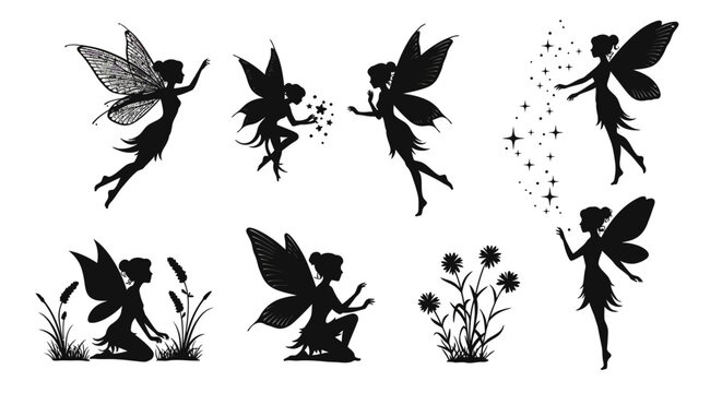 vector silhouettes of fairy