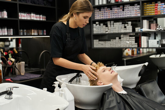 Captivating hair care experience in a modern beauty salon showcasing the latest trends
