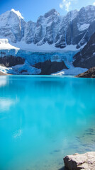 Laguna 69 Peru — Vibrant Blue Glacial Lake at High Altitude Beneath Steep Icy Cliffs