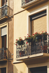 Seville Los Remedios Close-Up of Two Traditional Balconies on Mediterranean Building