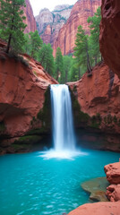 Havasu Falls Arizona USA — Turquoise Waterfalls Plunging into Red Canyon Pools Surrounded by Green Cottonwoods