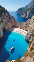 Navagio Beach Greece Shipwrecked Cove with Sheer Cliffs and Blinding Turquoise Water