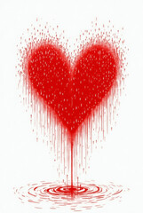 Red Heart Composed of Tiny Vertical Raindrop Streaks as if Drawn by Falling Rain