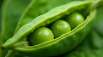Bright Pea Pod Interior — Extreme Close-Up Macro Shot Focusing on the Opened Pod and Peas