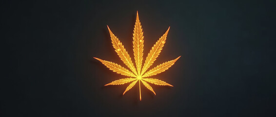 Glowing Cannabis Icon — Drone Shot Top-Down View, High-Angle Aerial Composition