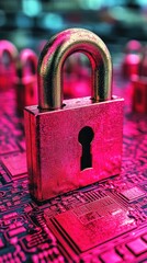 Padlock sits atop microchip, conveying security