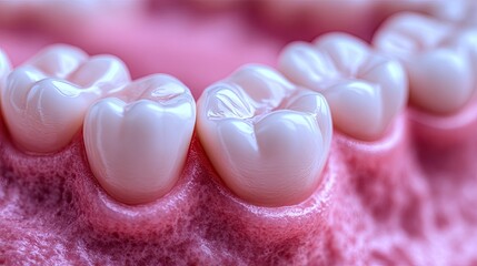 A close-up view reveals teeth and gums in a bright, detailed macro shot