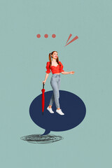 Vertical image poster photo collage of happy girl guy stand communication icon phrase...