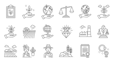  Agriculture, Environment, and Sustainability Line Icon Set