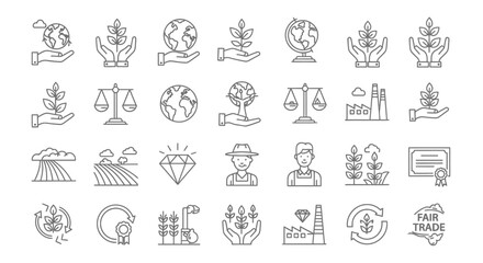  Agriculture, Environment, and Sustainability Line Icon Set