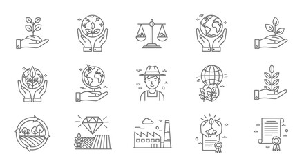  Agriculture, Environment, and Sustainability Line Icon Set