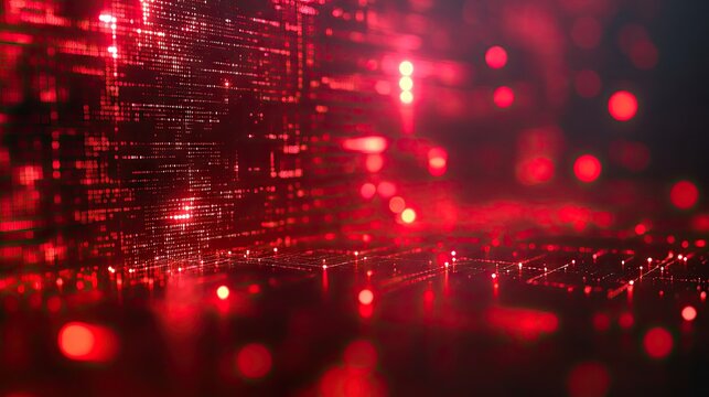 Digital city grid, with intense red glow, evokes technology and modern design - Powered by Adobe