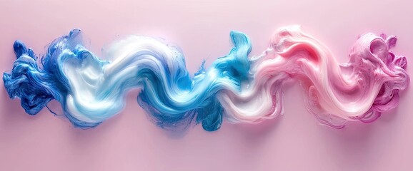 Flowing swirls of blues and pinks blend together against a smooth, soft pink background