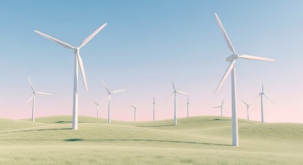 Fototapeta premium Wind turbine farm renewable energy green power generation sustainability environment clean energy field sky